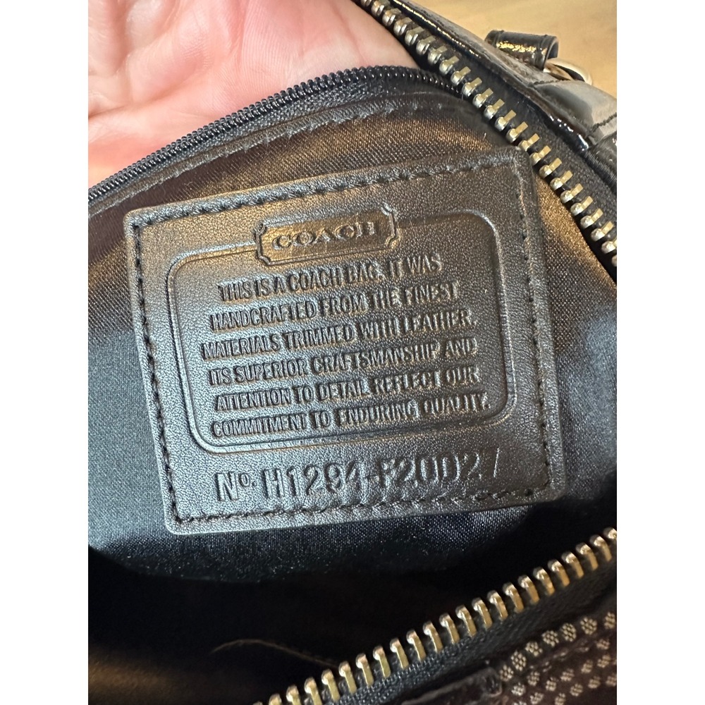 Coach Black Op Art Dotted C Jacquard Patent Leather Satchel Handbag - Picture 9 of 10